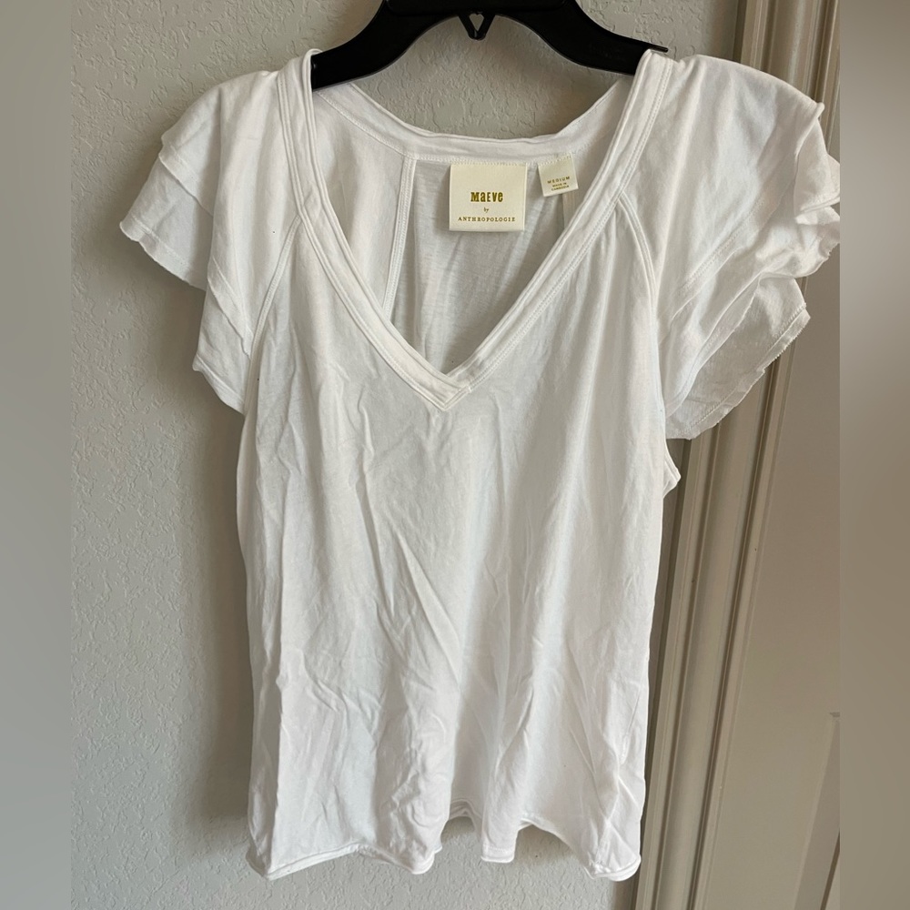 White ruffle sleeve racer back tee